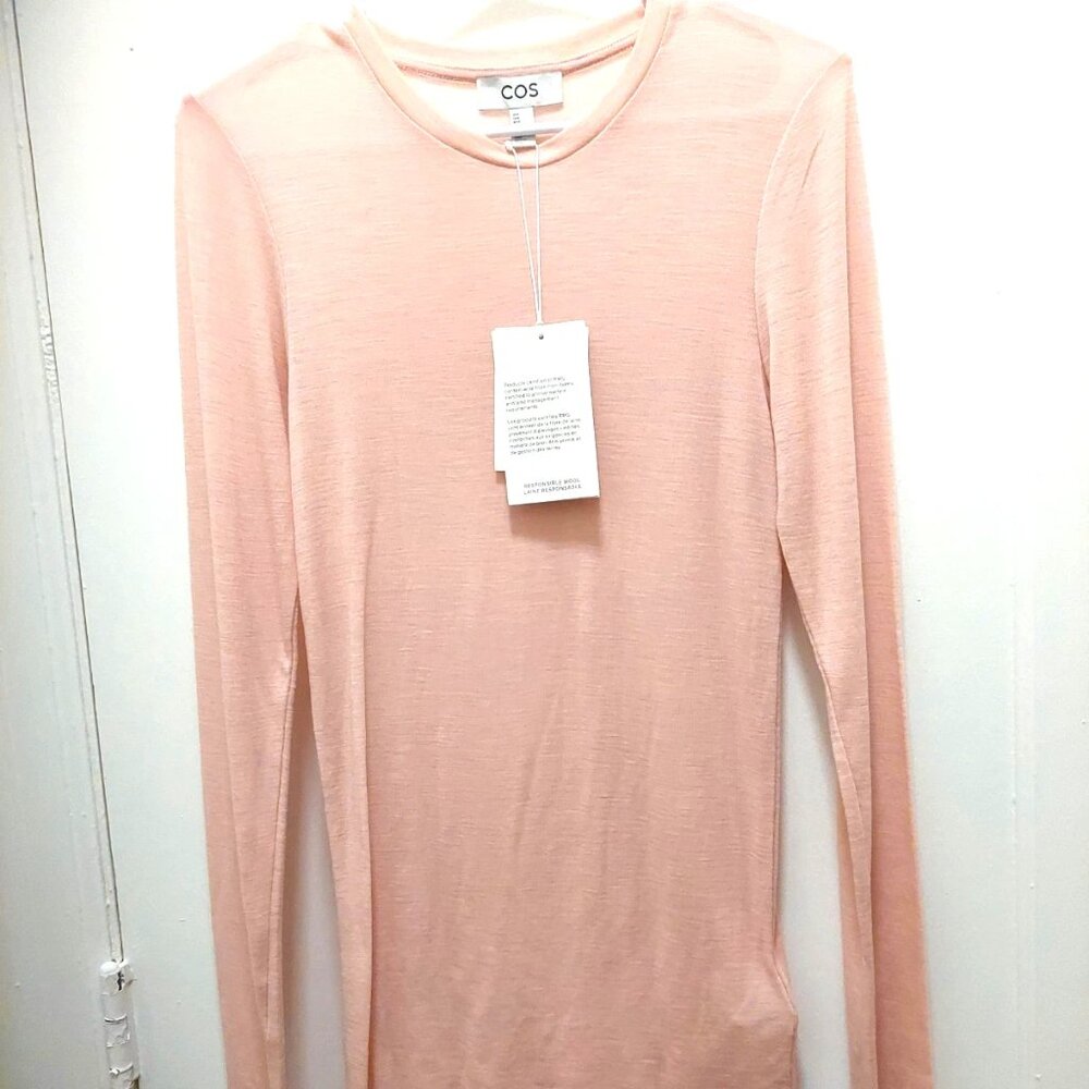 COS Baby Pink Yellow Crew Neck Merino Wool Thumbhole Sweater M L NWT !!!!